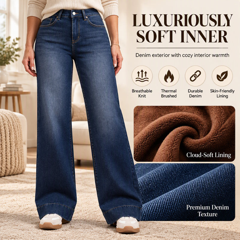 👖 Leg-Elongating Silhouette, Toasty Thermal Warmth | Women's High Waist Thermal Wide-Leg Jeans