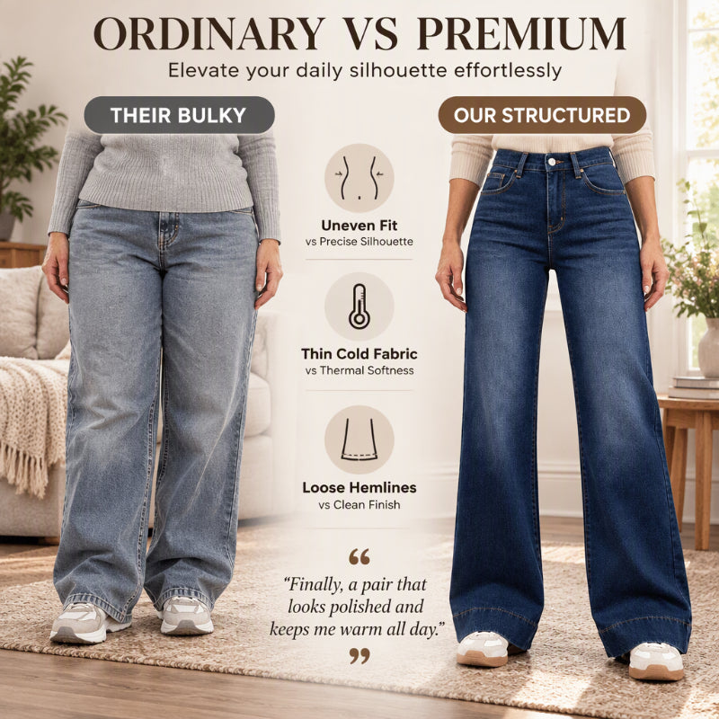 👖 Leg-Elongating Silhouette, Toasty Thermal Warmth | Women's High Waist Thermal Wide-Leg Jeans