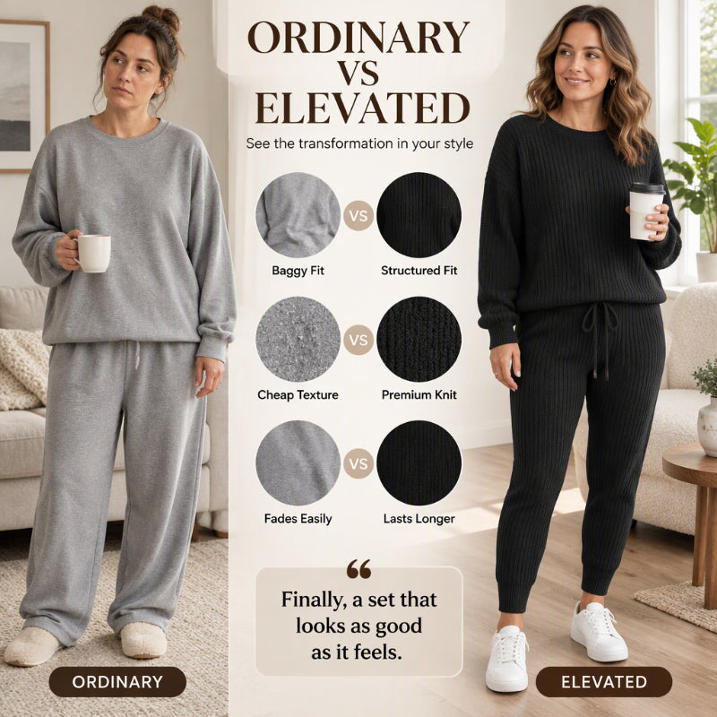 Women's Casual Ribbed Knitwear 2-Piece Set