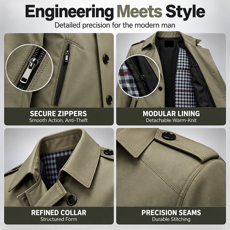 Men's Trench Coat with Detachable Lining