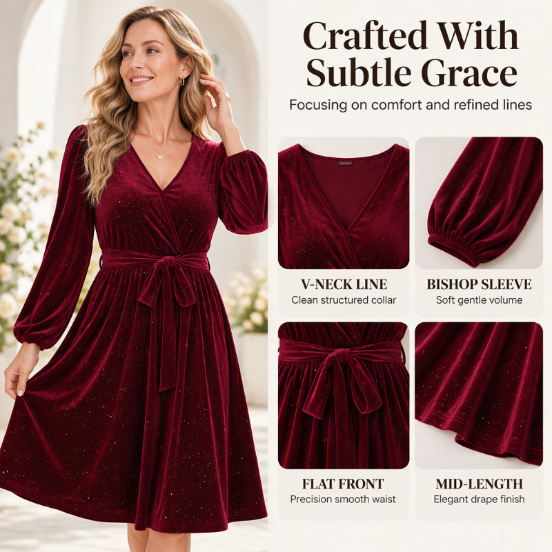 🌹 Women's Plus Size Velvet Dress | Elegant Waist-Tie Design & XL–4XL ✨