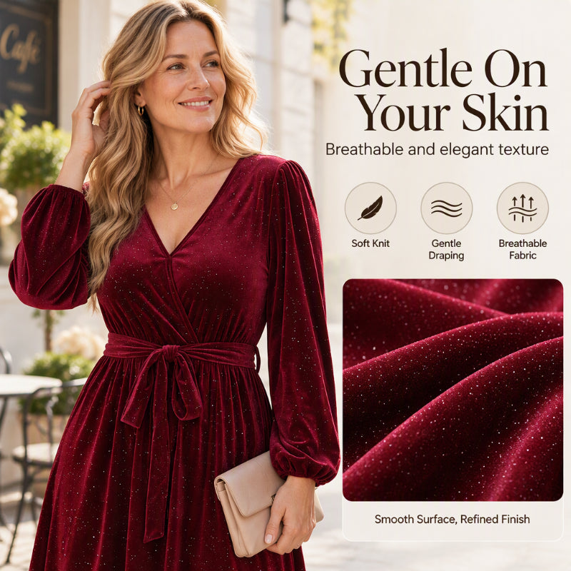 🌹 Women's Plus Size Velvet Dress | Elegant Waist-Tie Design & XL–4XL ✨