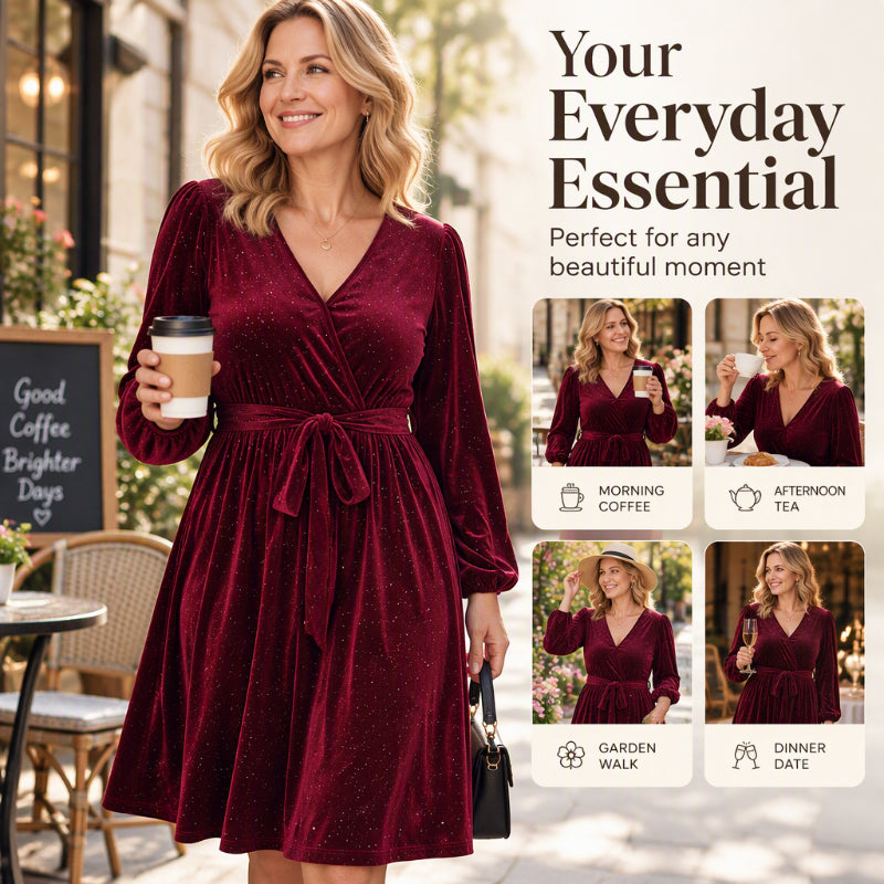 🌹 Women's Plus Size Velvet Dress | Elegant Waist-Tie Design & XL–4XL ✨
