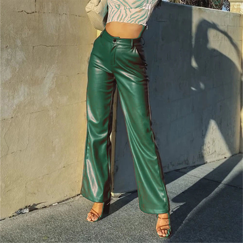 👖 Women's High-Stretch Faux Leather Trousers with Flattering High-Waist & Straight-Leg Fit ✨