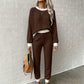 🧶 Women's Textured Waffle Knit 2-Piece Set with Contrast Trim ✨
