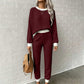 🧶 Women's Textured Waffle Knit 2-Piece Set with Contrast Trim ✨