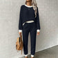🧶 Women's Textured Waffle Knit 2-Piece Set with Contrast Trim ✨
