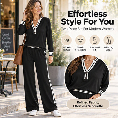 🖤Black Friday Sale🖤⏳🔥Women's Striped Long Sleeve Top & Wide-Leg Pants Set