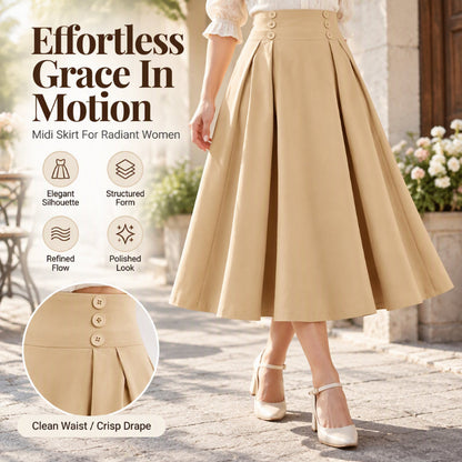 🖤Black Friday Sale🖤🌸 Women's High-Waisted Pleated Midi Skirt with Elegant Button Detail ✨