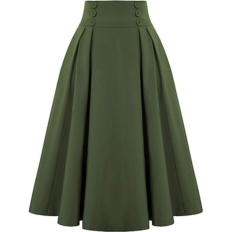 🖤Black Friday Sale🖤🌸 Women's High-Waisted Pleated Midi Skirt with Elegant Button Detail ✨